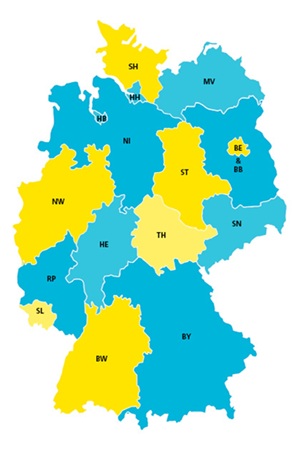 Deutschlandkarte mit Bundesländern in den Reclam Farben 