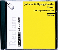 CD-ROM Hülle mit Cover in weiß-gelb mit Reclam Logo und Schriftzug Johann Wolfgang Goethe. Faust