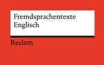 Roter Hintergrund mit weißem Textfeld im Reclam Design mit schwarzem Balken am unteren Rand, darunter Reclam Logo, im Text Fremdsprachentexte Englisch