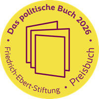 Logo "Das politische Buch 2026": Ein gelber Kreis mit Buchabbildung in der Mitte und am Rand umlaufen der Text "Das politische Buch 2026 / Friedrich-Ebert-Stiftung / Preisbuch 